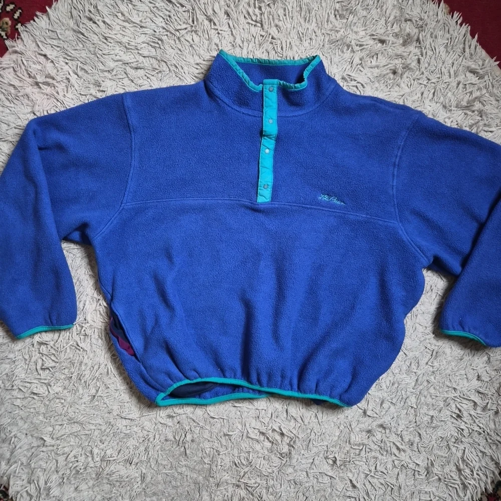 Mens Vintage LL Bean Fleece Pullover Sweater Size Large Tall LT TL Blue Preppy ✨ - Picture 2 of 11